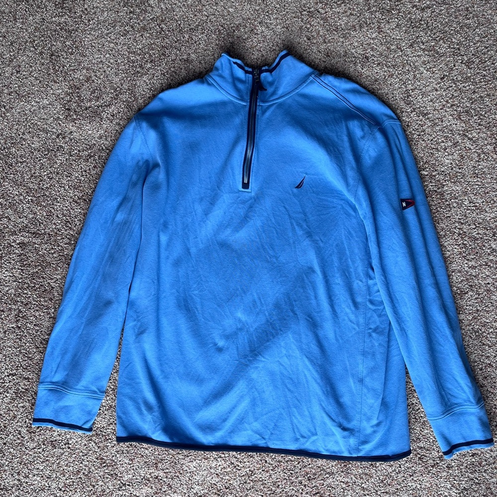 Y2K Light Blue Nautica Blue Striped Quarter-Zip